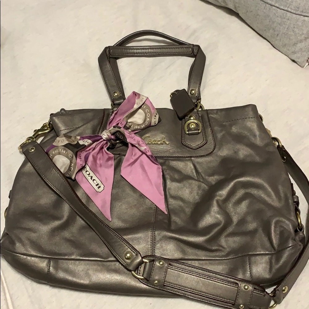 Pewter Leather Coach Purse